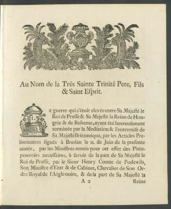 Au Nom de la Trés Sainte Trinité Pere, Fils & Saint Esprit