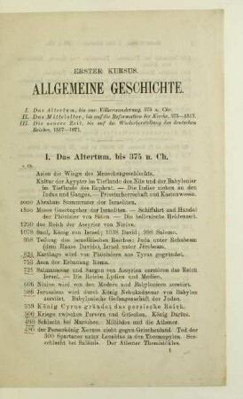 Erster Kursus. Allgemeine Geschichte