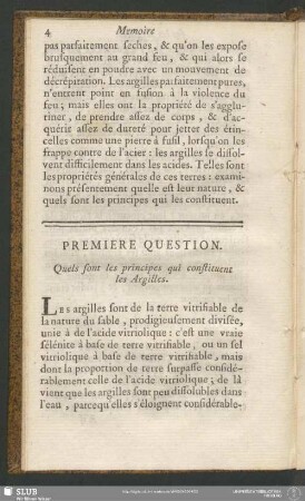 Premiere Question. Quels sont les principes qui constituent les Argilles