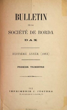 Bulletin de la Société de Borda. 8. 1883