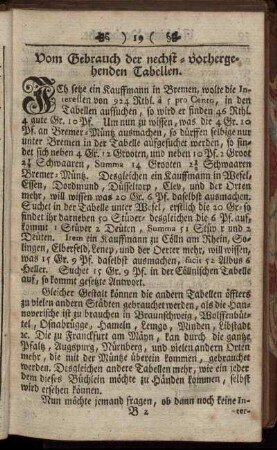Vom Gebrauch der nechst- vorhergehenden Tabellen.