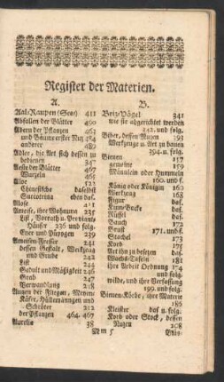 Register der Materien.