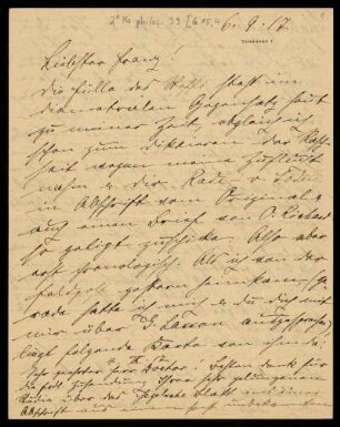 Brief von Adele Rosenzweig an Franz Rosenzweig