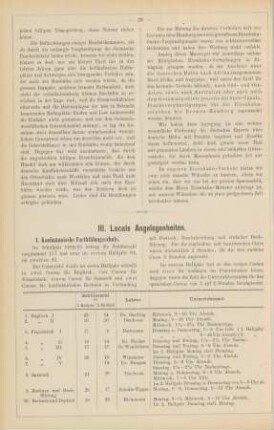 III. Locale Angelegenheiten.