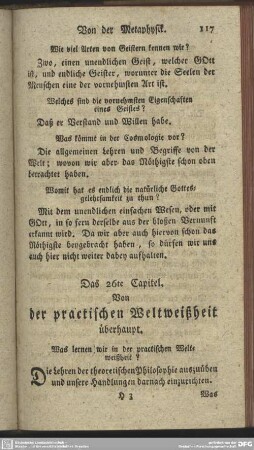 Das 26te Capitel. Von der practischen Weltweißheit überhaupt