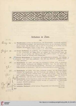 Arbeiten in Zinn (Nr. 295 - 317)