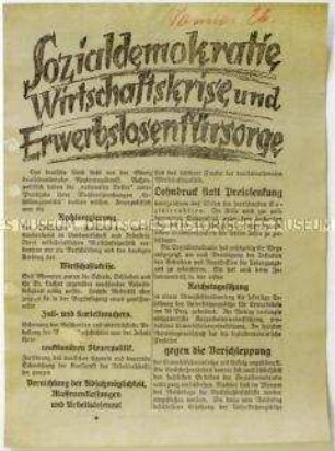 Flugblatt der SPD gegen die Politik der Reichsregierung und Aufruf zum Beitritt