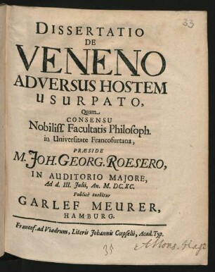 Dissertatio De Veneno Adversus Hostem Usurpato