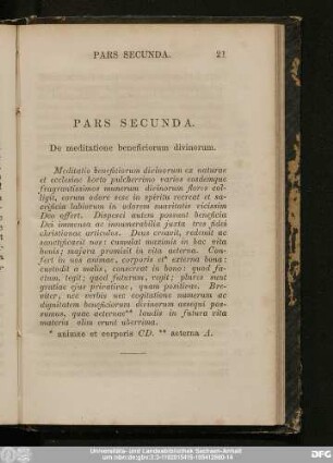 Pars Secunda. De meditatione beneficiorum divinorum.