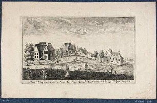 Ansicht der Pulvermühle, der Ziegelscheune und von Klein-Hamburg südwestlich von Dresden, Teil einer Reihe Dresdner und sächsischer Ansichten von Schlitterlau um 1770