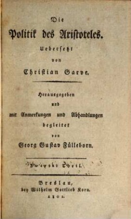 Die Politik des Aristoteles, Zweyter Theil