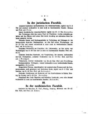 Ankündigung der Vorlesungen der Badischen Albert-Ludwigs-Universität Freiburg im Breisgau. 1869, 1869. SH