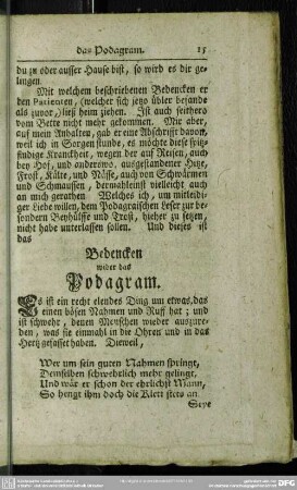 Bedencken wider das Podagram