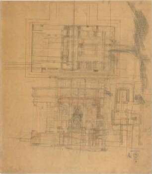 Thiersch, August ; Alexandria (Ägypten); Serapeum von Alexandria, Rekonstruktion des Sarapistempels - Grundrisse, Schnitt, Detail