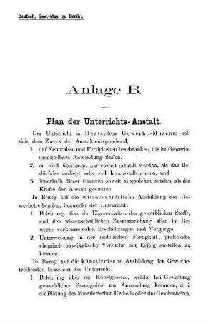 Anlage B. Plan der Unterrichts-Anstalt