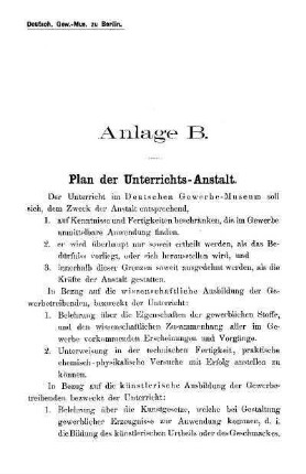 Anlage B. Plan der Unterrichts-Anstalt