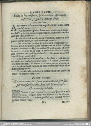 Caput XXVIII ]XXIX]. Ex pharmaceutico fonte confortantia specifico, partum facilitantia, simplicia & composita & imitiora producit
