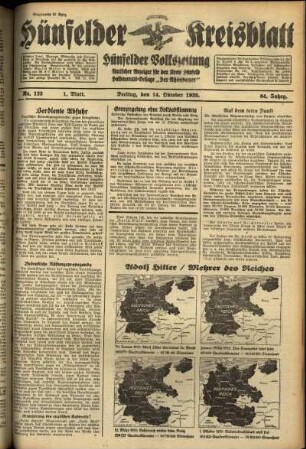 Erste Ausgabe vom Freitag, den 14. Oktober 1938.