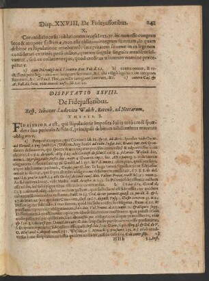 Disputatio XXVIII. De Fideiussoribus