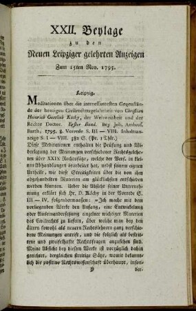 XXII. Beylage zu den Neuen Leipziger gelehrten Anzeigen. Zum 15ten Nov. 1795.