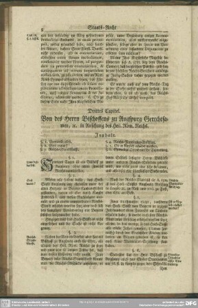 Drittes Capitel. Von des Herrn Bischoffens zu Augspurg Gerechtsamen, [et]c. in Ansehung des Heil. Röm. Reichs
