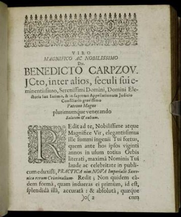 Viro Magnifico Ac Nobilissimo Dn. Benedicto Carpzov [...]