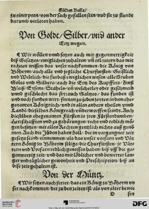 Von Goldt / Silber / und ander Ertz wegen