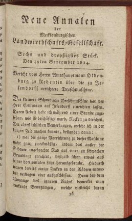 Sechs und dreyßigstes Stück. Den 19ten September 1814.
