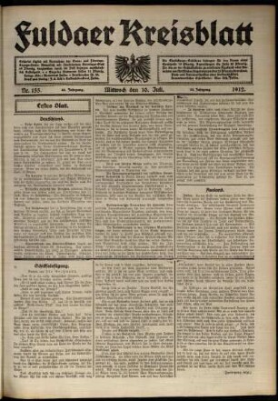 Erste Ausgabe vom Mittwoch, den 10. Juli 1912.