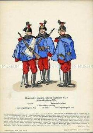 Uniformdarstellung, Gemeine und Stabdwachtmeister des Ulanen-Regiments Nr. 3, Kaiserreich Österreich, 1914.