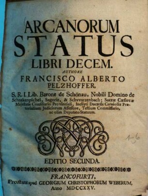 Arcanorum status libri decem, 1/3