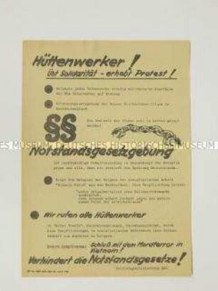 Hektografiertes Propagandaflugblatt aus dem Eisenhüttenkombinat Ost mit Polemik gegen die Notstandsgesetze in der Bundsrepublik