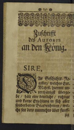 Zuschrifft des Autoris an den König.