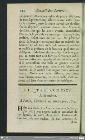 Lettre CCCLXXXV. A la même. A Paris, Vendredi 10. Novembre, 1679