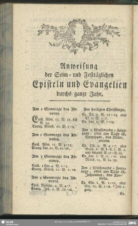 Anweisungen der Sonn- und Festtäglichen Episteln und Evangelien durchs ganze Jahr