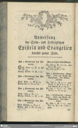 Anweisungen der Sonn- und Festtäglichen Episteln und Evangelien durchs ganze Jahr