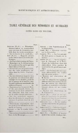 Table générale des mémoires et ouvrages.