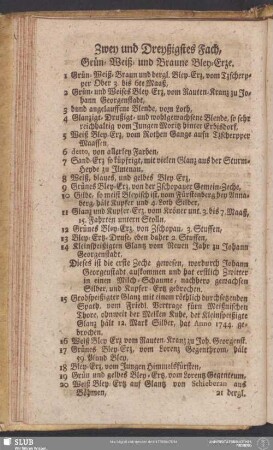 Zwey und Dreyßigstes Fach, Grün- Weiß- und Braune Bley-Erze