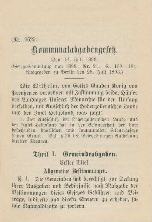 Kommunalabgabengesetz. Vom 14. Juli 1893.