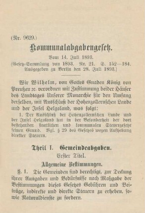 Kommunalabgabengesetz. Vom 14. Juli 1893.