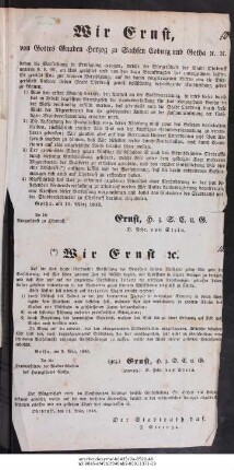 Wir Ernst, von Gottes Gnaden Herzog zu Sachsen Coburg und Gotha ... : Gotha, am 10. März 1848 ; An die Bürgerschaft zu Ohrdruff