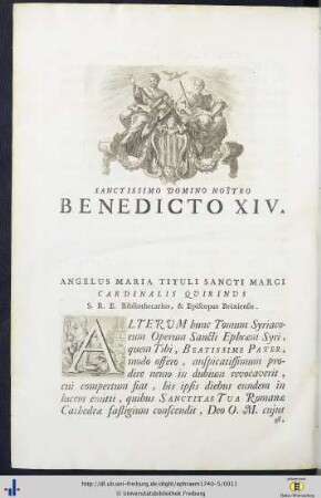 Sanctissimo Domino Nostro Benedicto XIV.