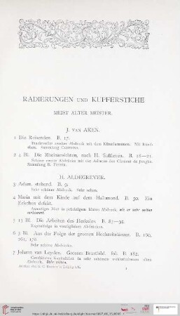 Radierungen und Kupferstiche meist alter Meister (Nr. 1 - 715)