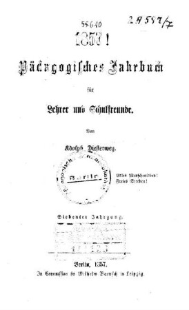 7: Pädagogisches Jahrbuch für Lehrer und Schulfreunde - 7.1857