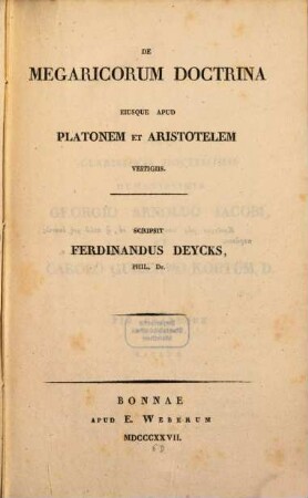 De Megaricorum doctrina eiusque apud Platonem et Aristotelem vestigiis