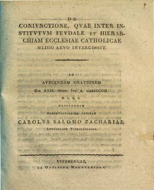 De coniunctione, quae inter institutum feudale et hierarchiam ecclesiae cath. medio aevo intercessit : progr.