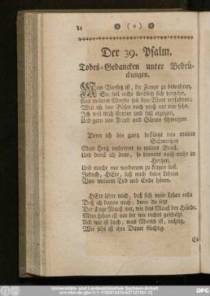 Der 39. Psalm. Todes-Gedancken unter Bedrückungen.