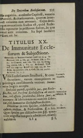 Titulus XX. De Immunitate Ecclesiarum & Subjectione.