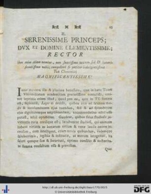 Serenissime Princeps; Dux et Domine Clementissime; Rector ... Magnificentissime!