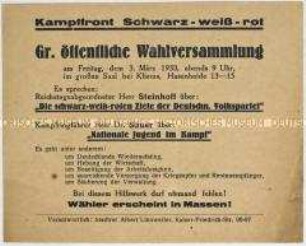 Ankündigung einer Wahlversammlung der Deutschnationalen Volkspartei anlässlich der Reichstagswahl am 5. März 1933